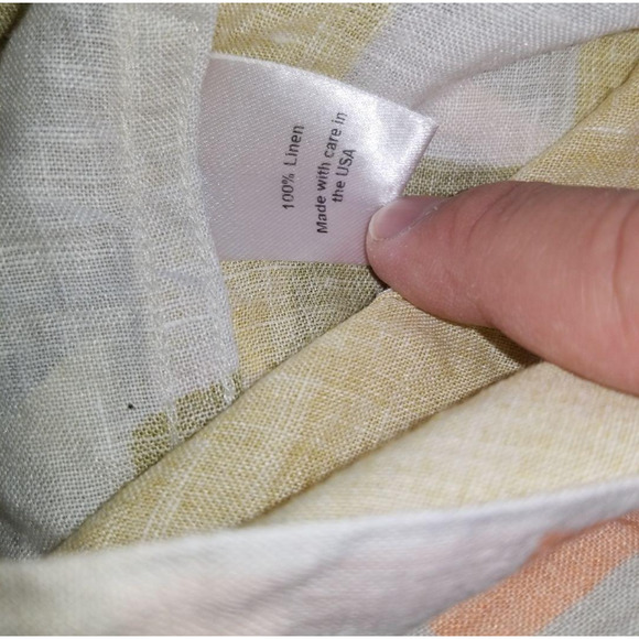 Corridor NYC LS Shirt 100% Linen Yellow and Brown Checked Patterned Made in USA - Picture 2 of 4